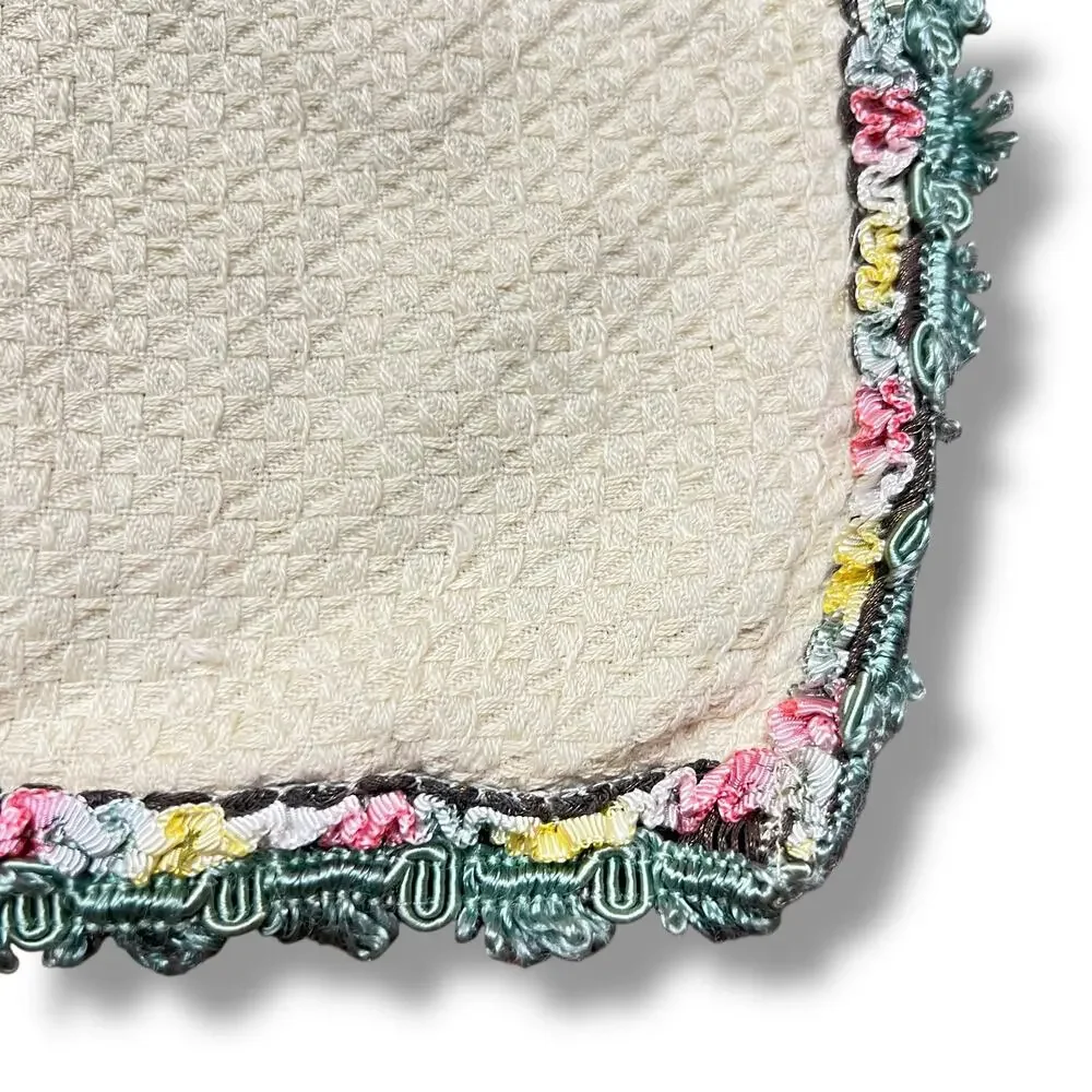 Vintage 30s Embroidered Tablecloth Baskets of Flowers Multicolor 32 inch Square